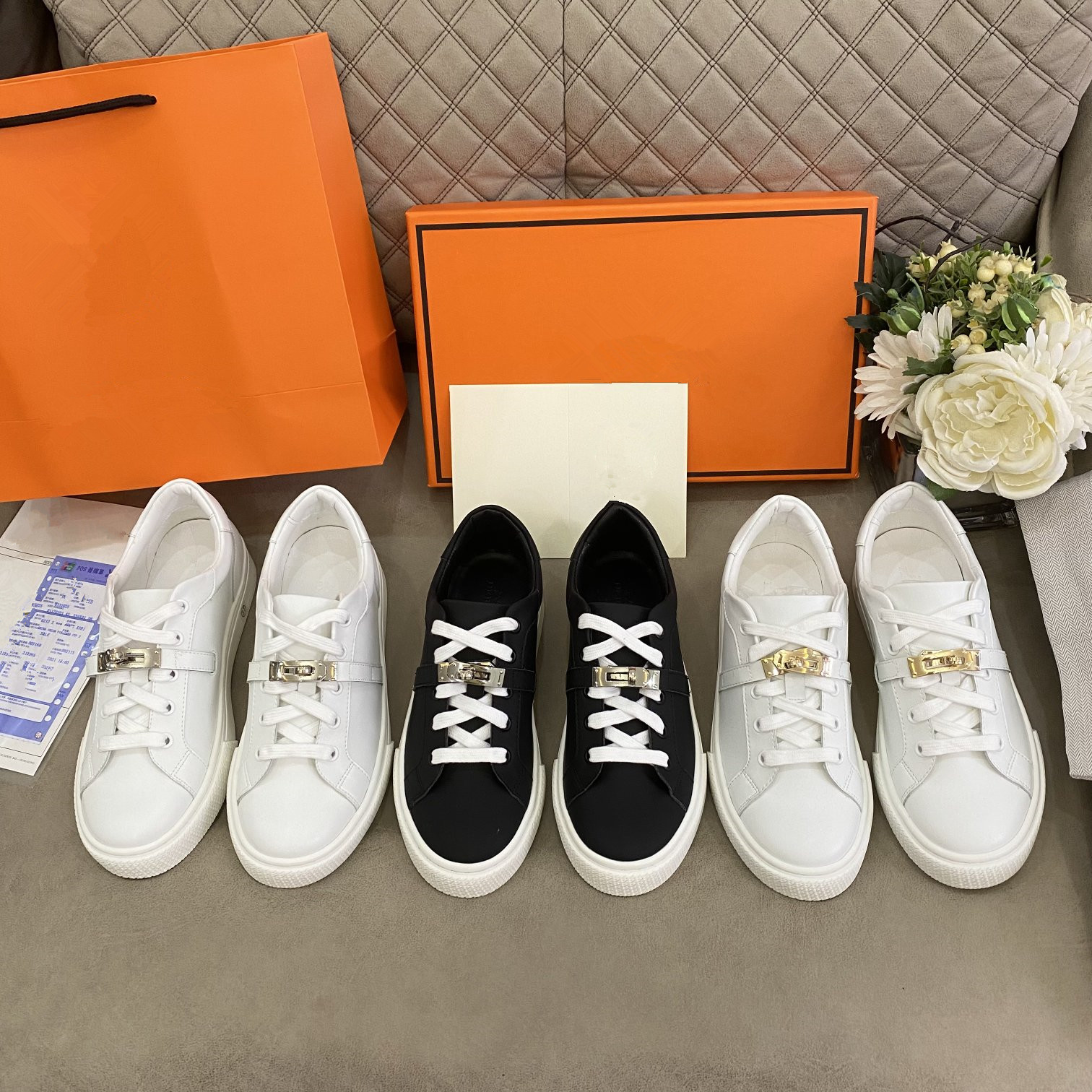 

High Quality Women Dress Shoes Leather metal buckle Casual Sneakers Platform Designers Loafers Outdoor Fashion Ladies Luxury Trainers Slip-On walking flat R332, Black