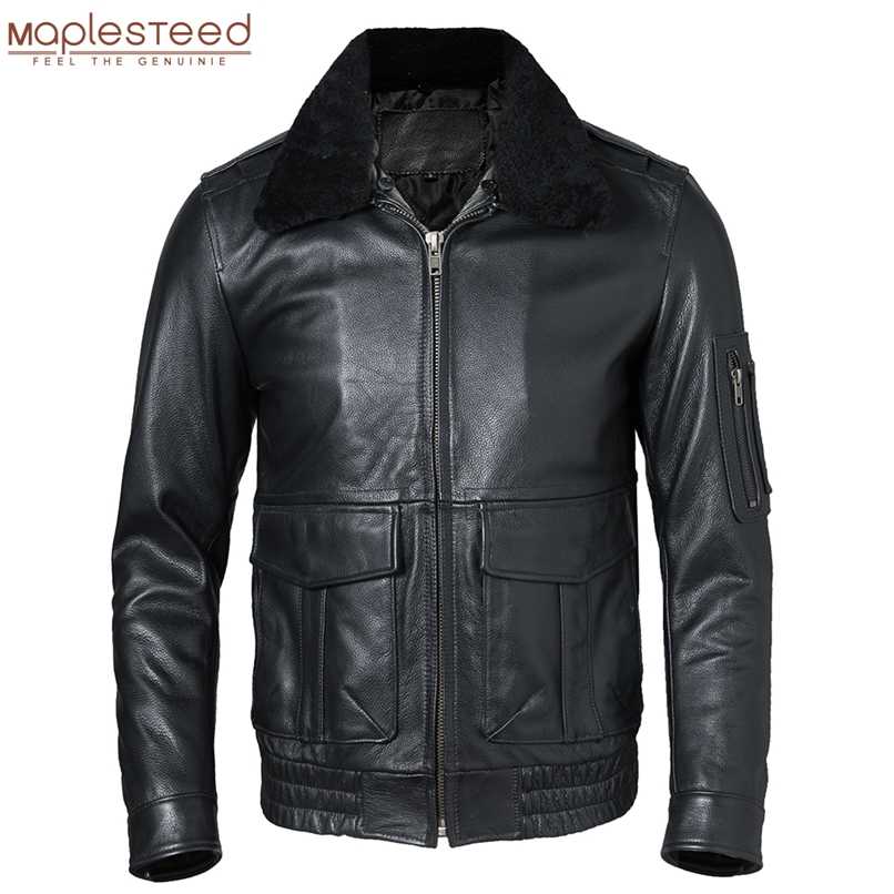 

Men Leather Jacket Quilted 100% Natural Cowhide & Fur Collar Flight Coat Clothing Winter Warm Asian Size S-7XL M609 211111, Black cowhide