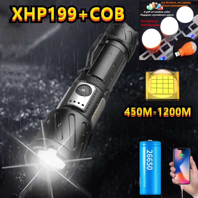 

Flashlights Torches XHP199 16 Core Wick LED Cob XHP90 XHP50 Usb Rechargeable Tactical Zoom Torch Use 26650/18650 Battery