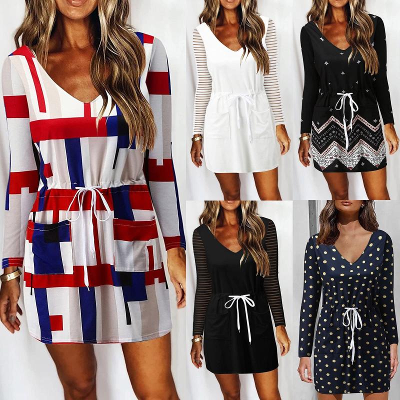 

Casual Dresses Good Quality Dress Beautiful Gradient For Women V-neck Long Sleeve Loose Pocket Autumn Clothing Vestidos