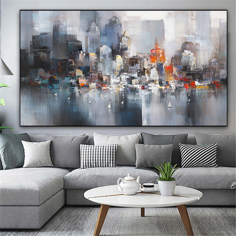 

City Building Rain Boat Poster Scenery Pictures Room Decoration Abstract Oil Painting On Canvas Wall Art For Living Room Cuadros
