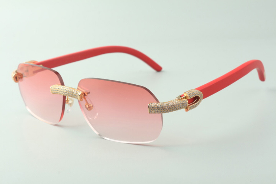 

Direct sales micro-paved diamond sunglasses 3524024 with red wooden temples designer glasses, size: 18-135 mm