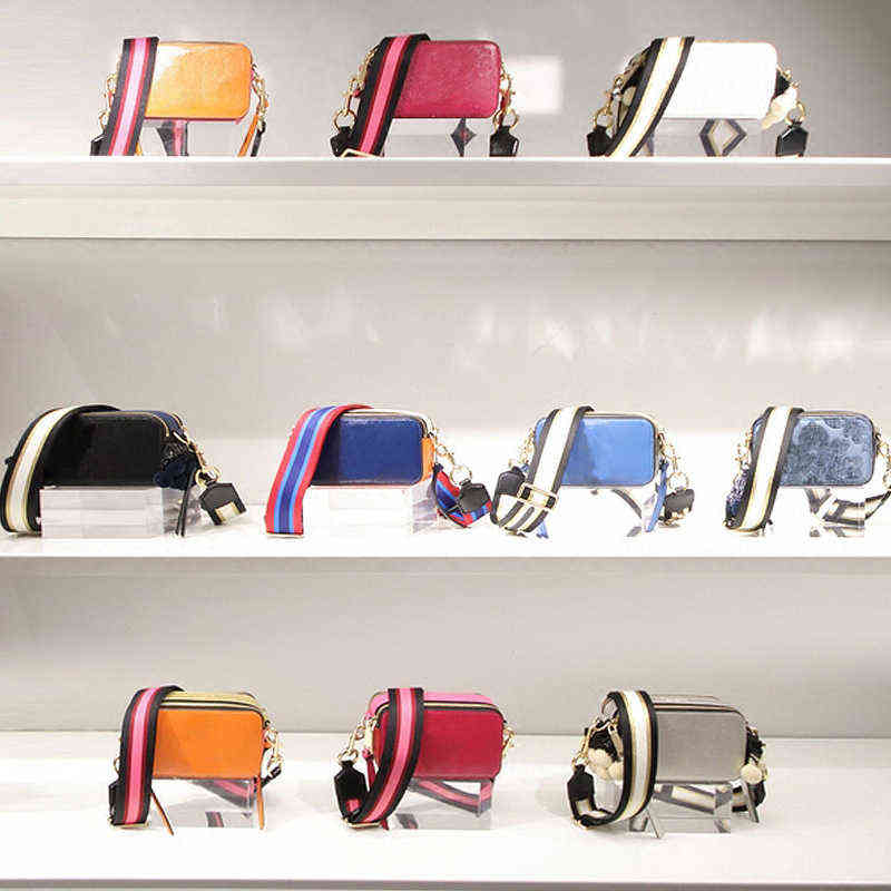 

High-quality Foreign Women's Bag Tide Contrast Color Camera Bag Female Wide Shoulder Strap Slung Small Square Bag Female Tide H1229