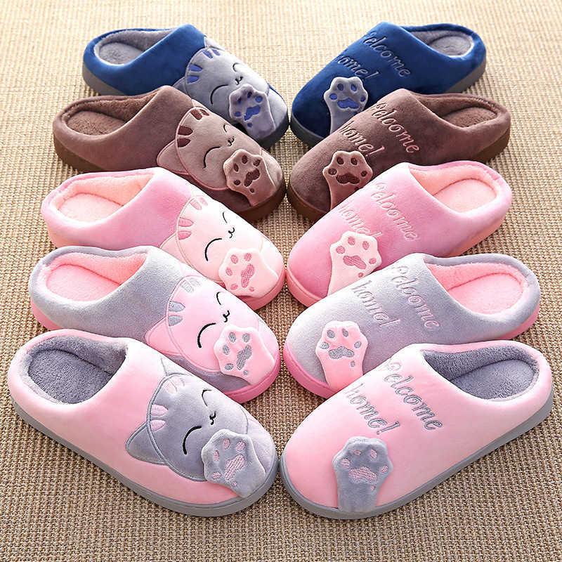 

Women Winter Home Slippers Cartoon Cat Shoes Non-slip Soft Winter Warm House Slippers Indoor Bedroom Couples Shoes H0827, Show as photo
