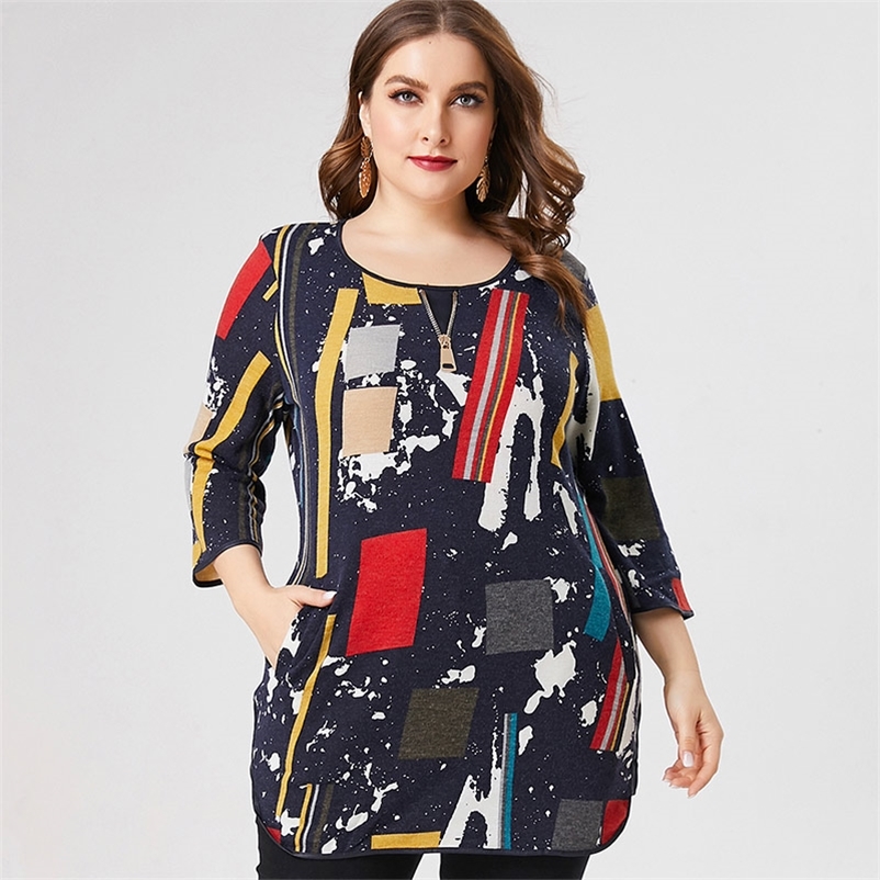 

Fall Women Long sleeve Printed T-shirt fashion ladies Vintage elegant mom clothes Plus Size Womens Retro Tops 210320, Blue