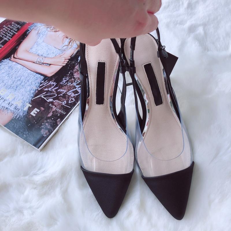 

Summer Transparent Perspex Heels Women Sandals Chunky Shoes Pointed Toe Slingbacks, Black