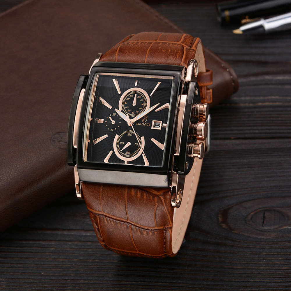 

watch Men's square leather belt multi function, Slivery;brown