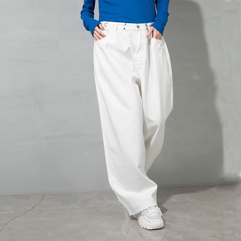 

pants trousers 2021 summer leisure women's show thin cotton waistless straight wide leg radish 7365-1, Black;white