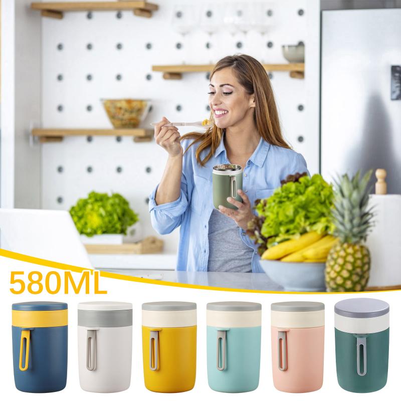 

Water Bottles Stainless Steel Breakfast Cup Insulated With Lid Spoon Large Capacity Milk Porridge Soup Oatmeal