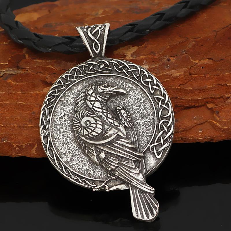 

Pendant Necklaces Metal Carving Viking Celtic Knot Crow Necklace Lucky Jewelry, Silver