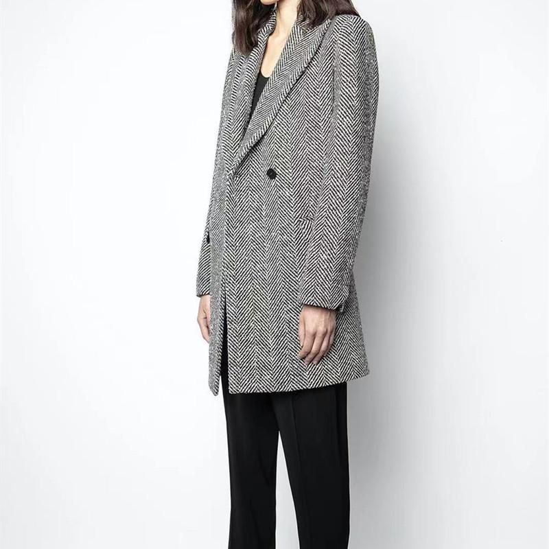 

Women's Jackets Autumn 2021 Women Blazer Coat Herringbone Pattern Turn-down Collar Long Sleeve Single Button Fashion Jacket, Black;brown