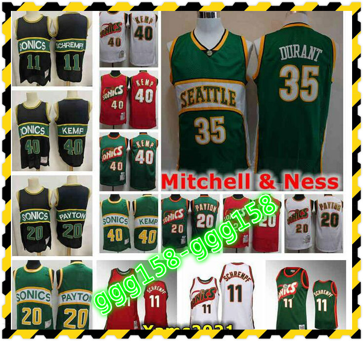 

Retro Mens Seattle 1995-96 Mitchell Ness Swingman Jersey 35 Kevin Durant 40 Shawn Kemp 20 Gary Payton 11 Detlef Schrempf Basketball Jersey, With real logo
