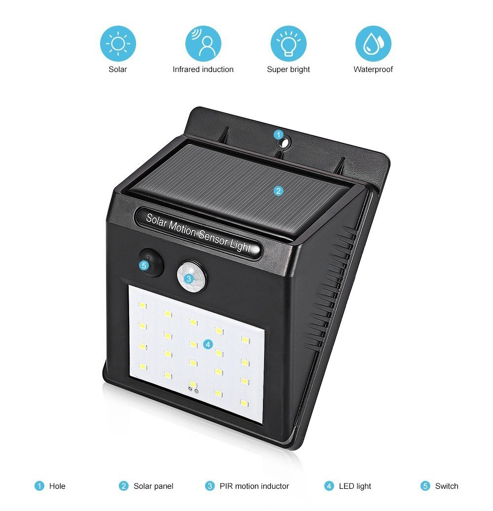 

Automatic Induction Light Control Solar Lamp 4pcs - Black