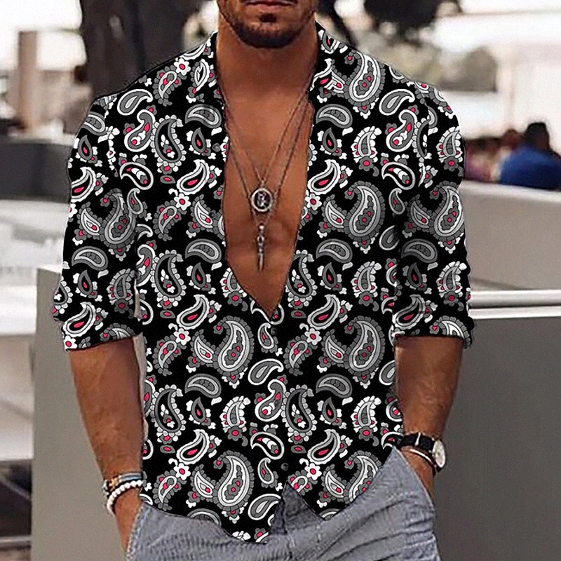 Chemise pour hommes Impression 3D Collier floral Casual Daily Daily Touche Touche à manches longues à manches longues Casual Fashion Confortable