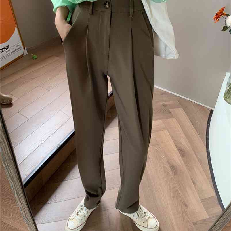 

HziriP Elegant Formal High Waist Harem Straight Pant Bottom Autumn OL Solid Fashion Loose Suit Trousers Female 210721, Black