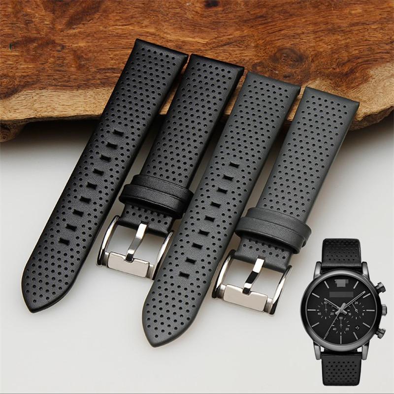 

Watch Bands Durable Genuine Leather Watchband 20mm Black Breathable Strap For AR1735|AR1736|AR1737 Carbon Fibers MEN&WOMEN Stock