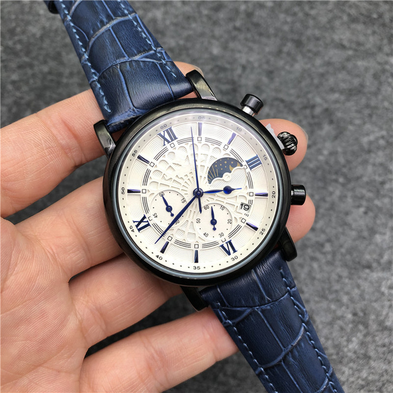 

1-Mens watches montre de luxe leather strap 3 dial work fashion designer quartz stainless steel business outdoor sports watch, No watch