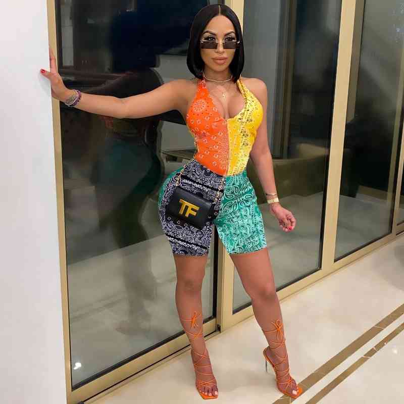 Women&#039;s Jumpsuits & Rompers Bandana Print Summer Womens Jumpsuit Shorts Bodycon Stretch Overalls for Women Sports Casual Playsuits-image-704516018