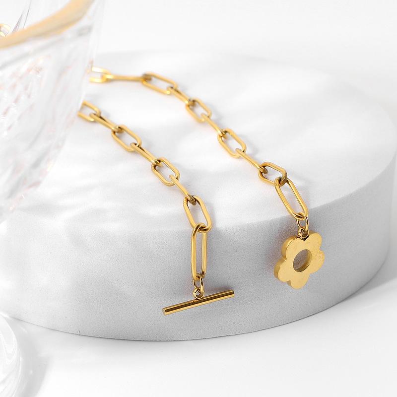 

Pendant Necklaces Minar Sweet Alloy Hollow Flower OT Clasp Chokers Necklace For Women Girls Chunky Chain Stainless Steel Accessories