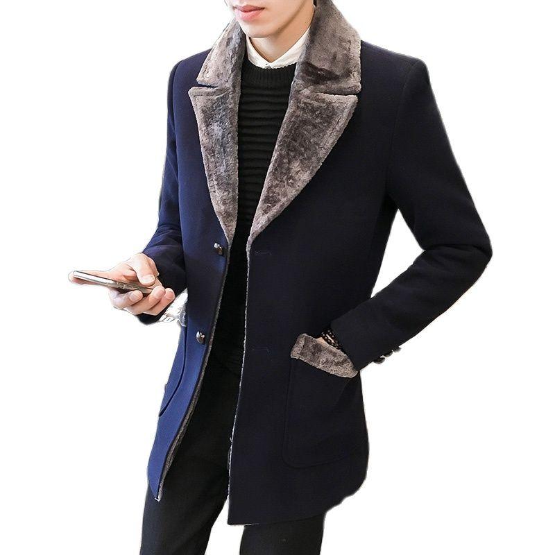 

Men's Jackets M.Y.FANTASY Winter Warm Coat Men Wool Blends Jacket Overcoat Korean Fashion Long Brand Clothing Fur Collar Casual, Black;brown