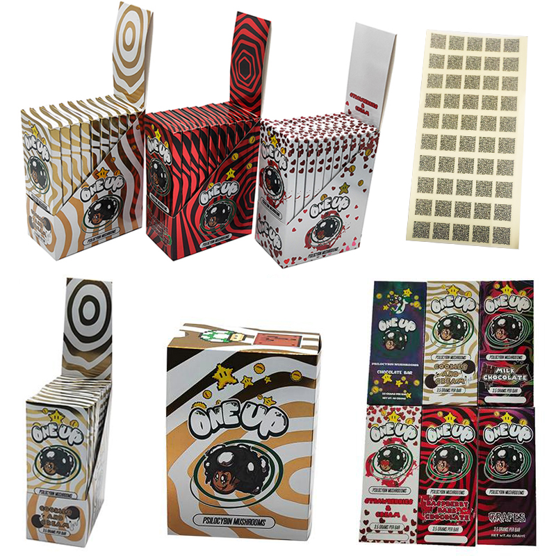 

One Up Chocolate Bar Packing Boxes With 12 Grid Chocolates Mold Mushroom Shrooms 3.5G 3.5 Gram Oneup Packaging Package Box Cookies and Cream Display Box QR Code 7 Flavors