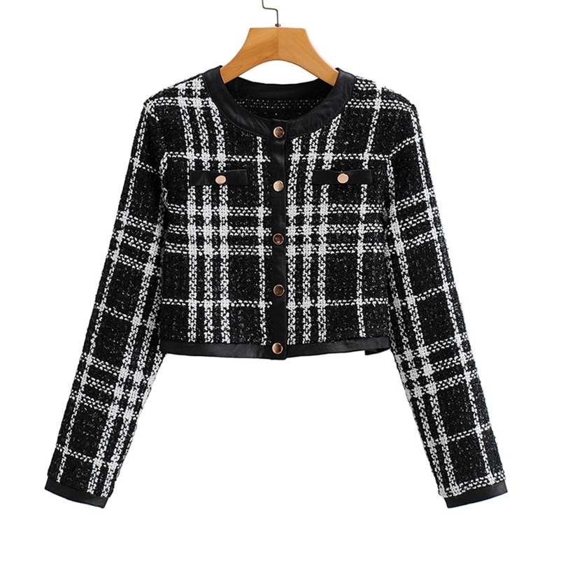 

Spring Arrival Women Long Sleeve Plaid Coat O-Neck Casual Streetwear Soft and Comfortable Size  210524, Black
