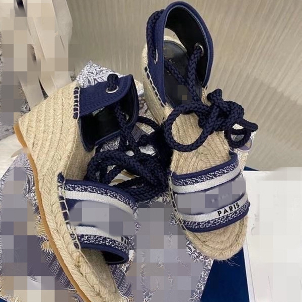 

2021 high heel blue and white stripe denim wedge espadrilles sandals women's luxury summer outdoor beach leisure brand shoes kjjj01