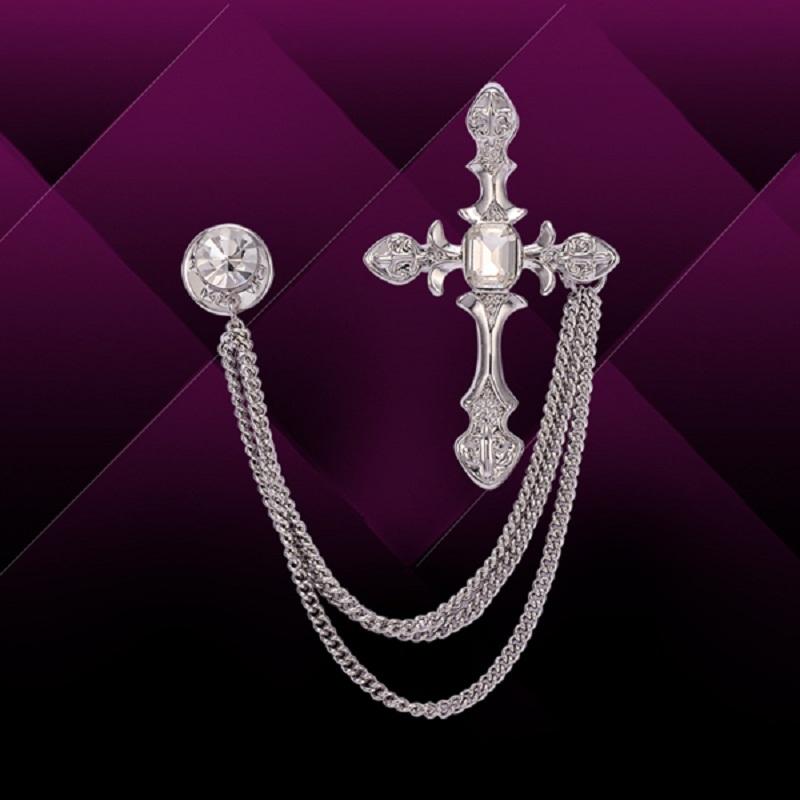 

Pins, Brooches Fashion Men White Brooch Rhinestone Cross Lapel Pin Broach Vintage Women Crystal Broches Female Scarf Hijab Suit Jewelry, Gray