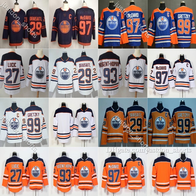 

2021 Third Edmonton Oilers 29 Leon Draisaitl 97 Connor McDavid 99 Wayne Gretzky 27 Milan Lucic 93 Ryan Nugent-Hopkins Jersey Blue Orange, Shows