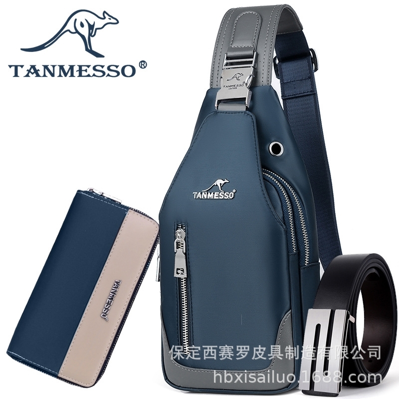 

Chest Oxford cloth backpack motorcycle shoulder chest Messenger Bag recuperation messenger men's fashion bag, Blue