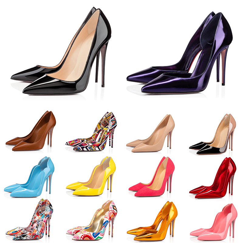 

2021 women luxury shoes red bottom high heels Glitter Rivets triple black nude Pink white Blue Patent leather suede fashion party wedding dress shoe, Color#10