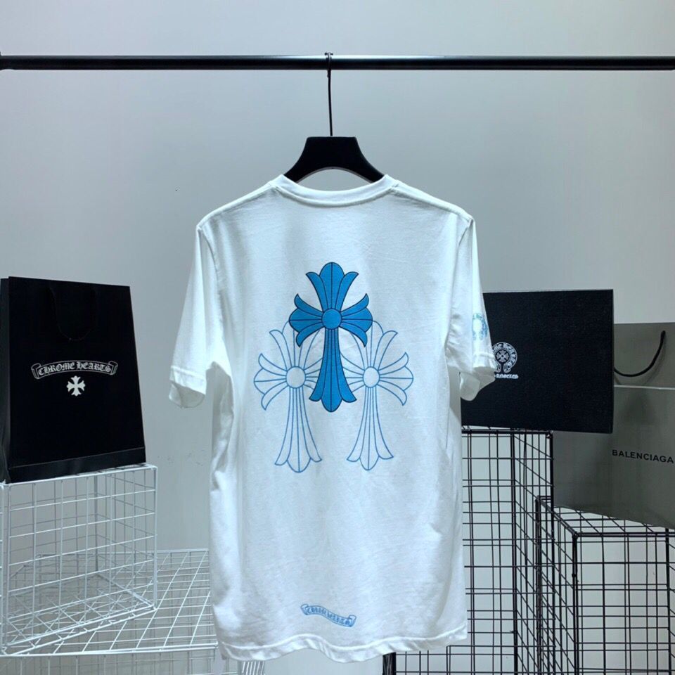 

and Women's 2021 Men's Fashion Cross Phantom Horseshoe Print Blue Short Sleeve Tshirt Chrome Heart, White;black