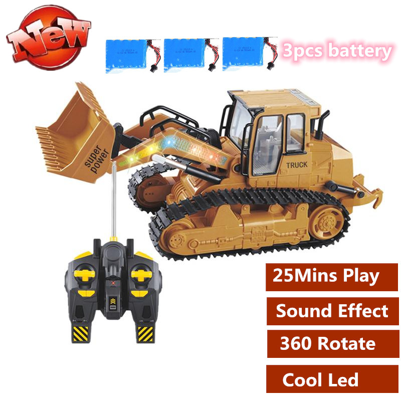 

Large Simulation Remote Control Bulldozer with Light Sound Car Model RC Engineering Car Excavator Car With 3pcs battery Kid gift