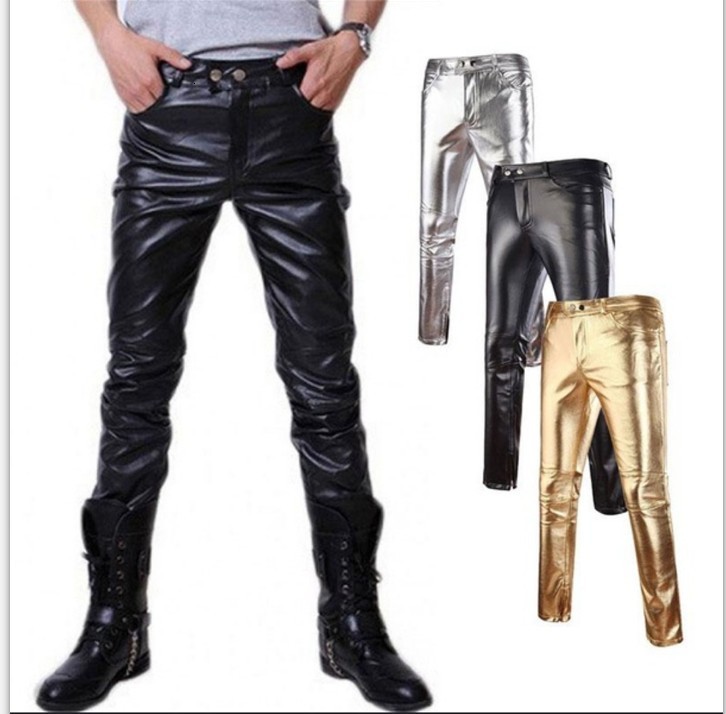 

pants trousers casual leather men's slim leggings korean locomotive trend autumn and winter pu, Black