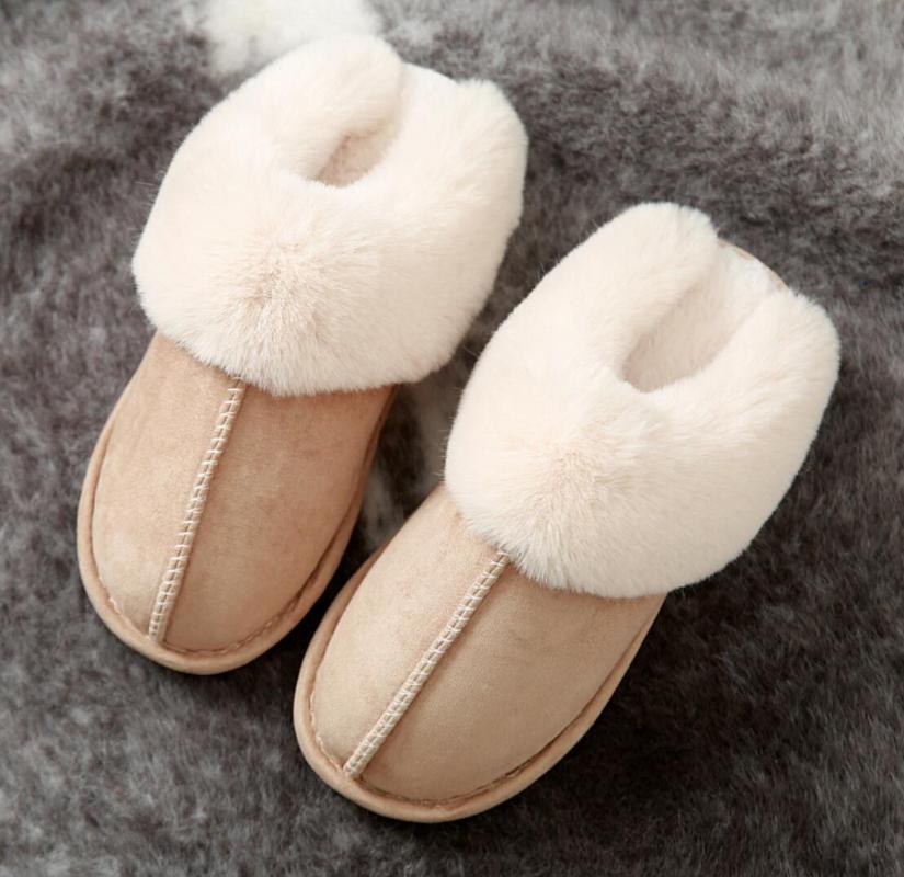 

Slippers Luxury Women Vulcanized Shoes High Quality Sneakers Slip On Flats Shoe Loafers Plus Walking Flat Winter Warm Slipper, Beige