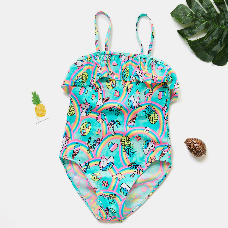 

2021 New Girls Swimwear One Piece Ruffle Style Childrens Swimwear Unicorn Beachwar 2-8Years Girls Bathing Suit One-PieceFree shipping by air