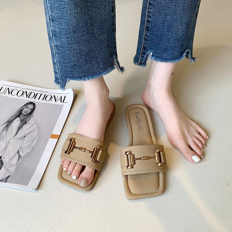 

Woman Causal 2021 Women Slippers Fashion Chain Shoes For Square Tor Ladies Flats Slides Female Flip Flops, Black