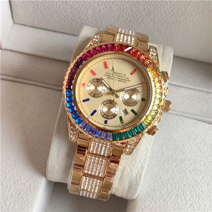 

Luxury men's women's watches with crystal and diamond face, automatic quartz, 42mm, Slivery;brown