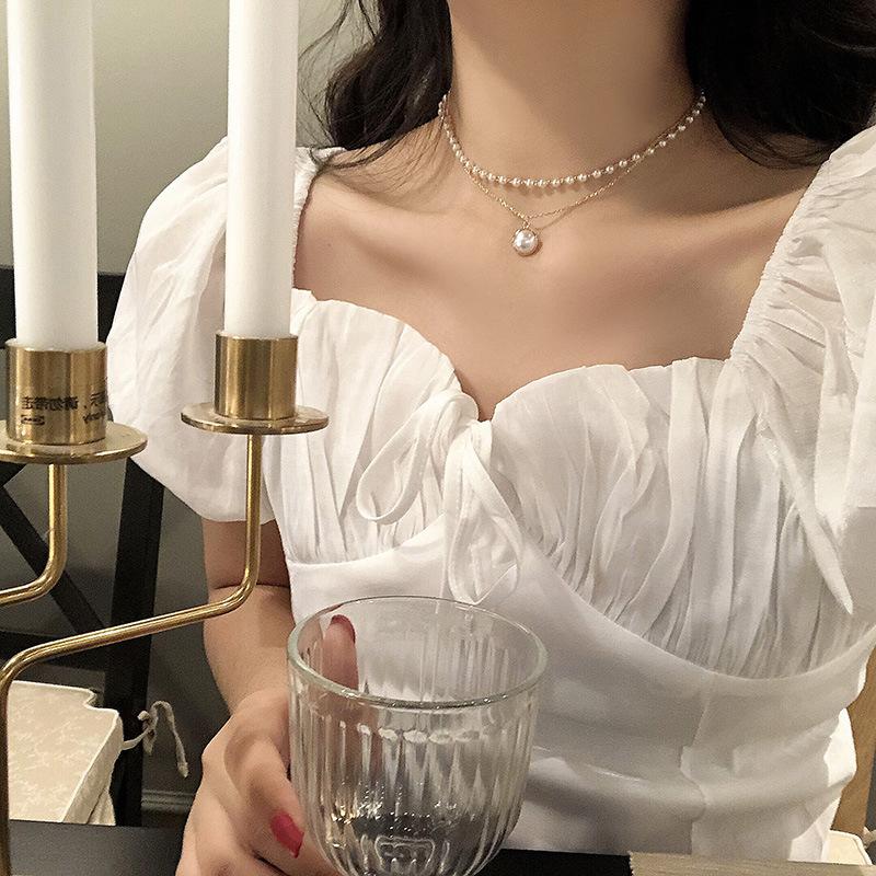

Chokers 2021 Korean Fashion Double-layer Pearl Neck Chain Young Personality Simple Necklace For Women Girls Collar