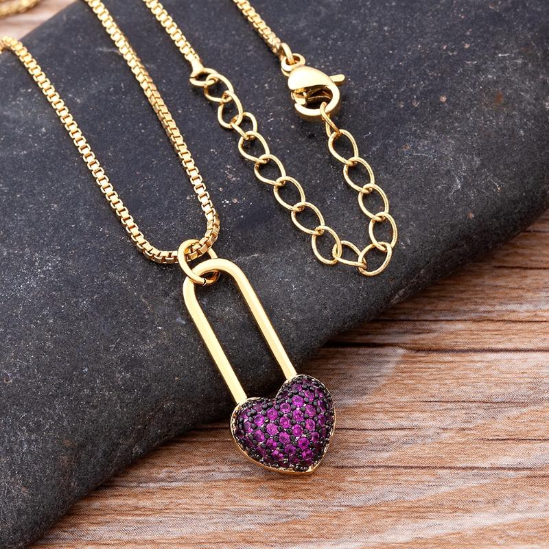 

Pendant Necklaces Trendy Rhinestone Long Chain Copper Zircon Romantic Heart 5 Colors For Women Party Wedding Jewelry Gift