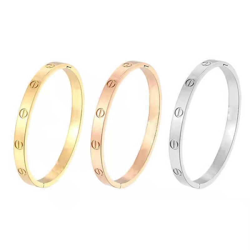 

With Box Titanium Bangle Bracelet For Lover Fashion Wedding Bangles Rose Gold Thanksgiving Day Bracelets 4 CZ size 15-22