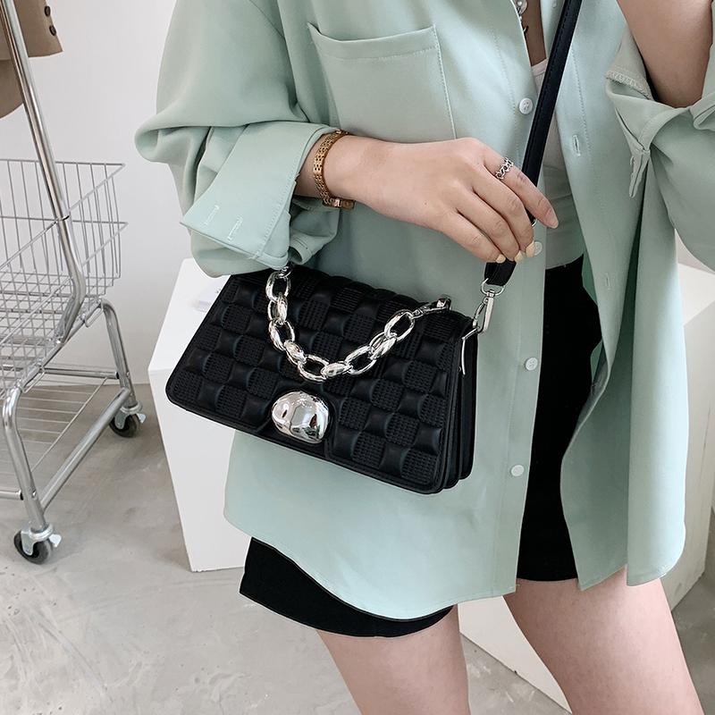 

Cross Body Plaid Shoulder Messenger Bags For Women Simple Square Crossbody Ladies Chain Casual Handbags Luxury Pu Leather Tote Bag Sac, Khaki