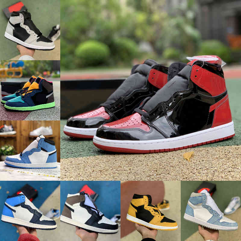 

Top Quality University Blue 1 1s Basketball Shoes Mens Women Candy Protrotype Bred Unc Patent Pollen Hyper Royal Seafoam Chicago Black Toe Trainer Designer Sneakers, Silver toe