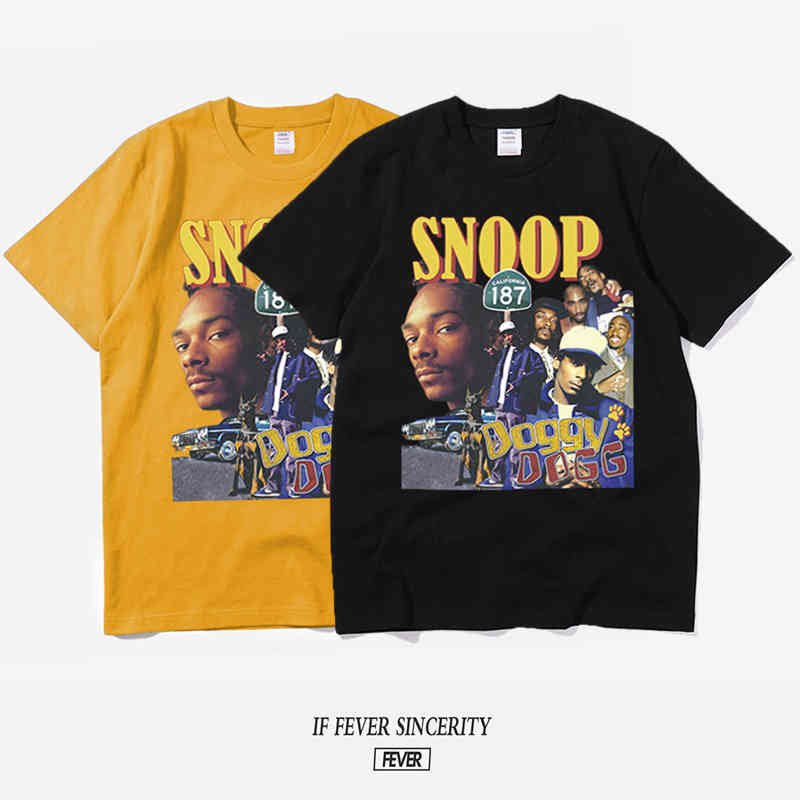 

hiphop Snoop sleeve dog hip T-shirt hop short Vintage rap American casual tee fashion, White;black