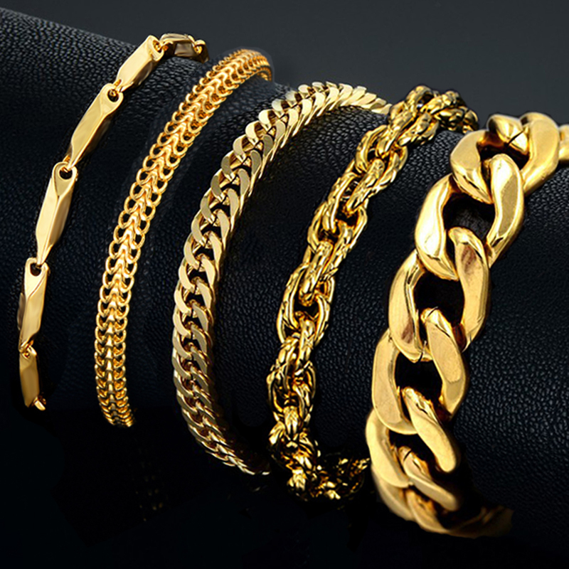 

Mens Bracelet Stainless Steel Male Bracelet Wholesale Braslet Silver Color braclet Chunky Cuban Chain Link Gold Bracelets For Man
