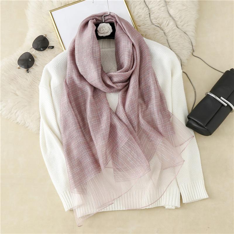 

Plaid Silk And Wool Scarf Floral Lady Headband Scarves Shawl Wraps Bandana Hijab Big Size Beach Foulard Femme