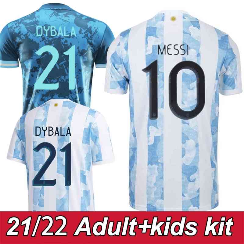 

2021 Argentina Home Away Jersey 10 Messi No. 21 Dybala Adult and Children Football Shirt Uniform Spot, White;black