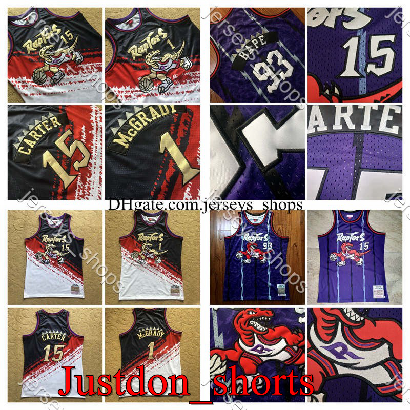 

MensTorontoBAPE93 Vince 15 Carter Tracy 1 McGrady Mitchell & Ness Stitched Hardwoods Classics Basketball Jerseys Camisetas Purple Shirts Sweatpants, Black;red