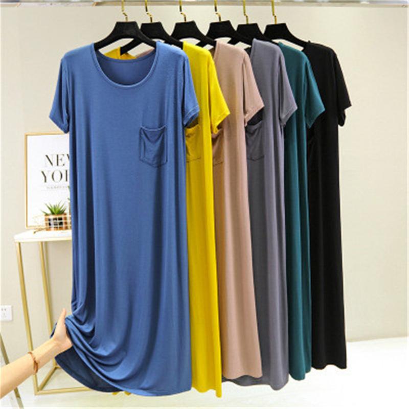 

Casual Dresses Spring Summer Night Dress Women Short Sleeve Nightshirt Modal Cotton Sleepwear Nightgowns Loose Gown Female Nightdress, Black;gray