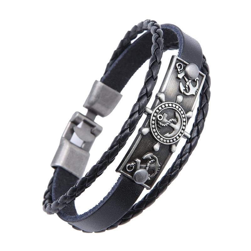 

Bangle Simple Retro Navy Blue Braided Leather Bracelet Multi-Layer